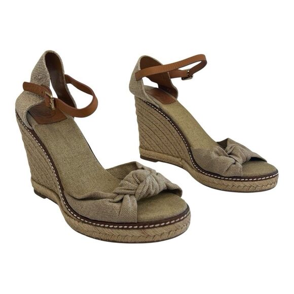 Tory Burch Women's Size 9.5 Macy Linen Espadrille Wedge Sandals - Picture 1 of 9
